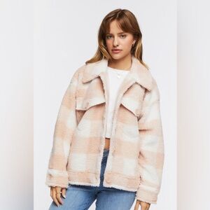 Plush Check Shacket Jacket in Blush White, New